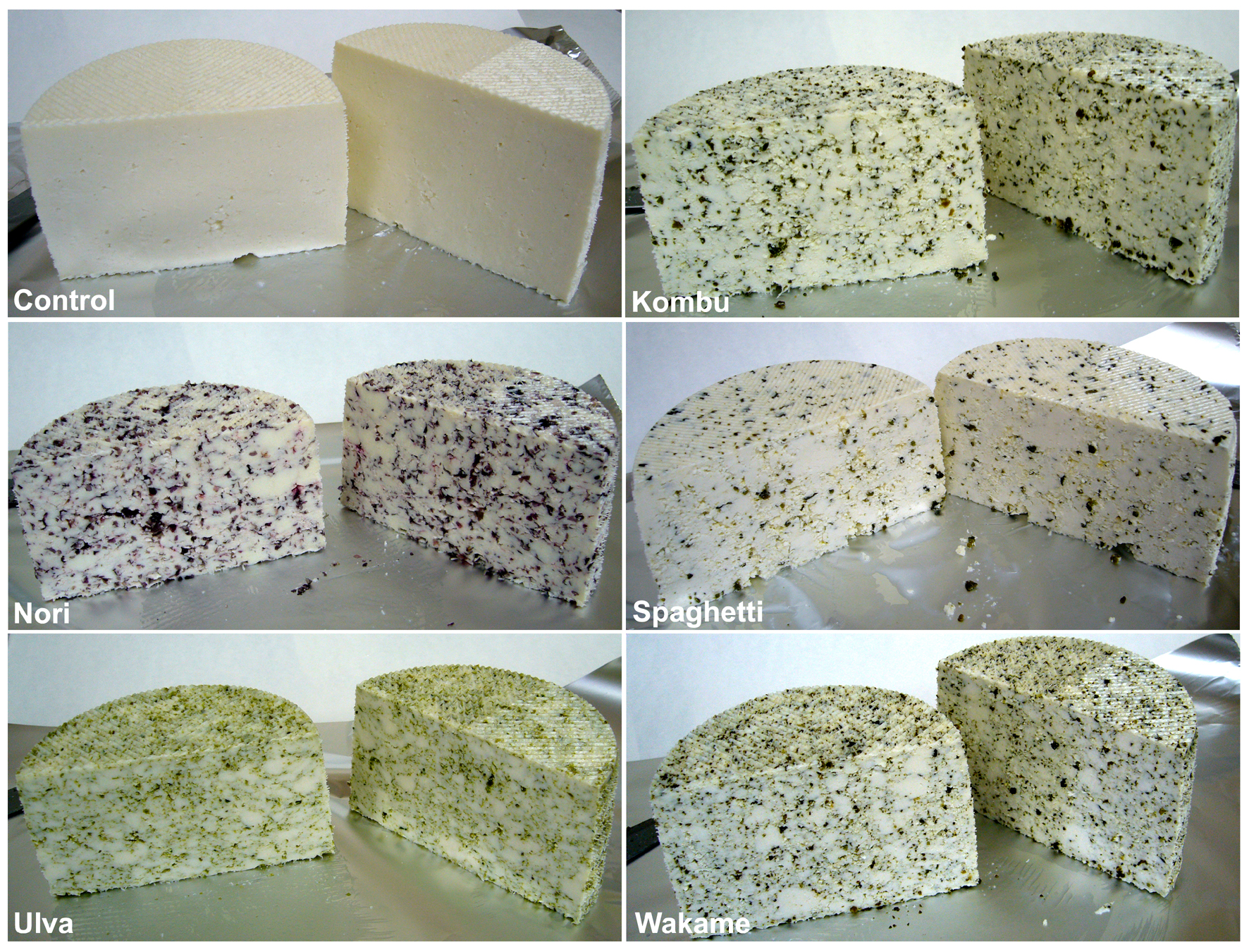 Semi-hard cheeses made with different seaweeds